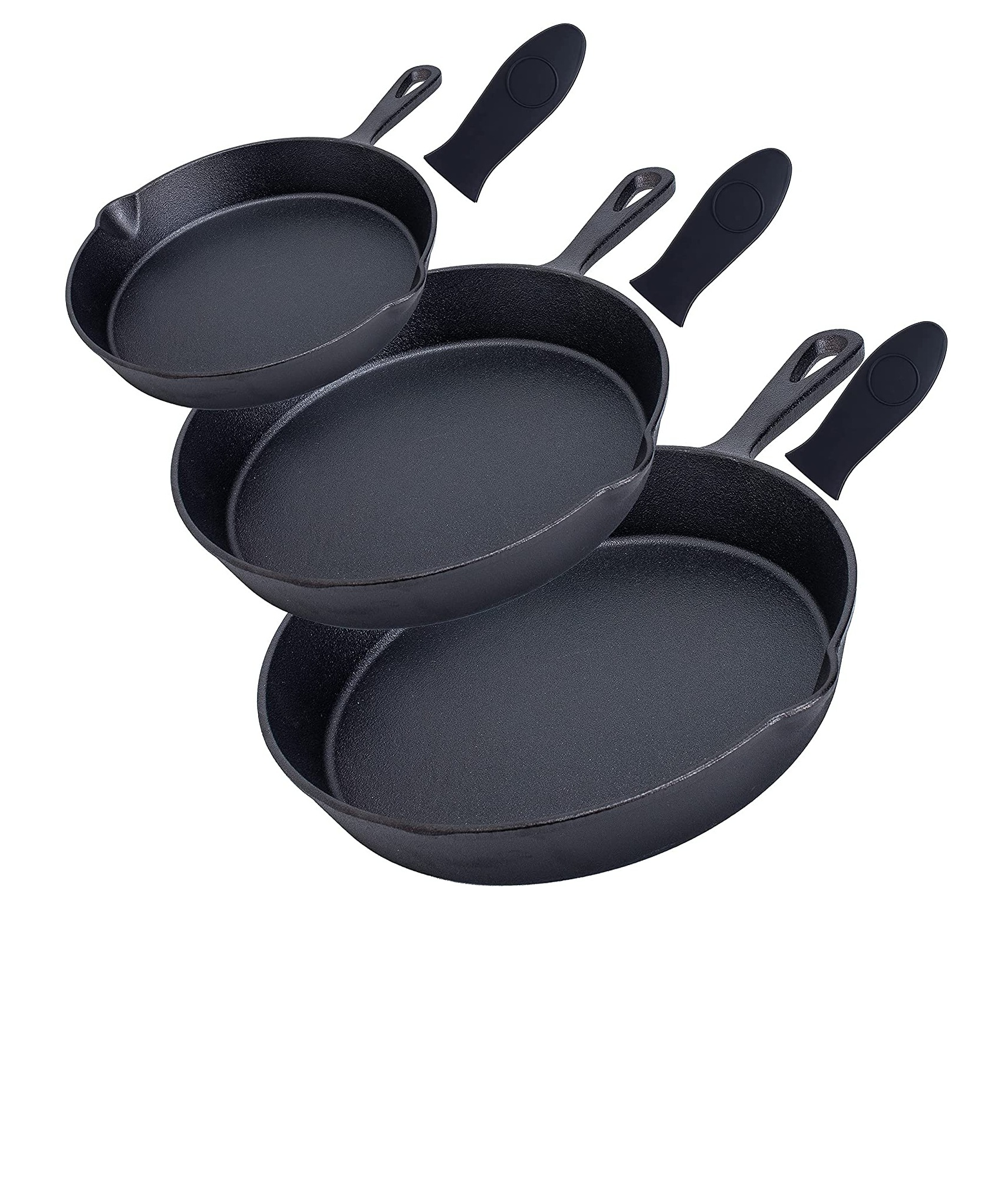 Pre-Seasoned Cast Iron Skillet Set - 3 Piece Frying Pan With Heat-Resistant Handles (6, 8, 10 Inch)